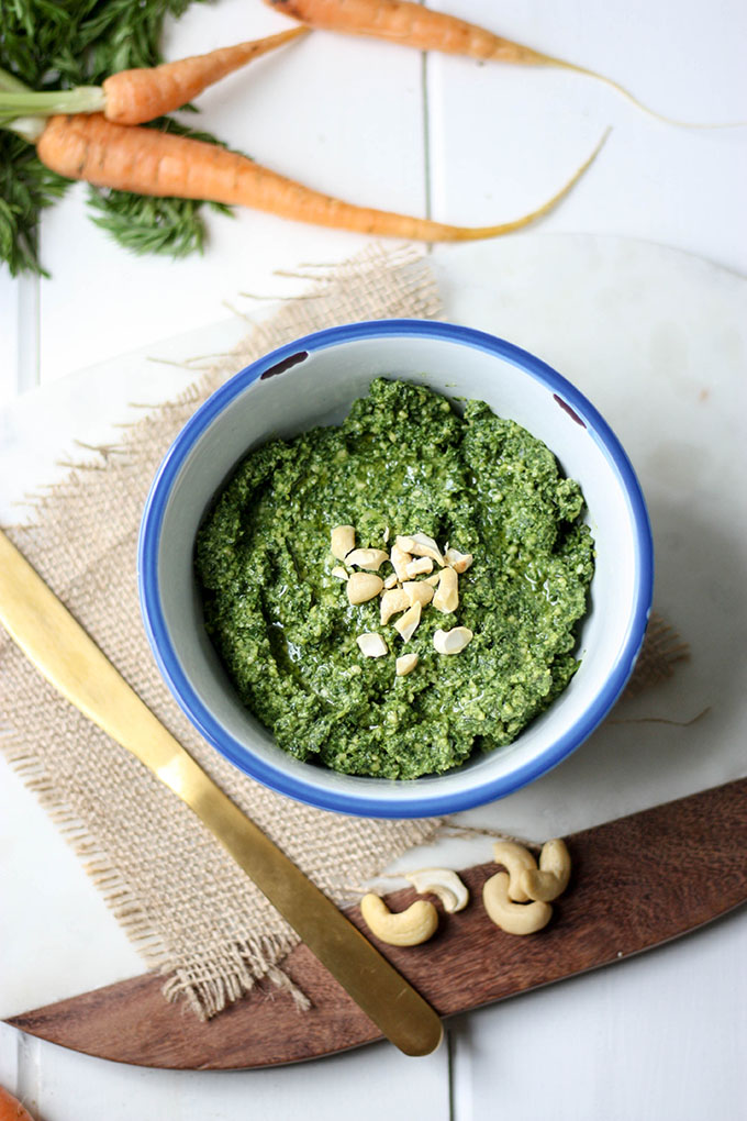 Carrot Top Pesto - a fantastic use for carrot tops! www.thehomecookskitchen.com