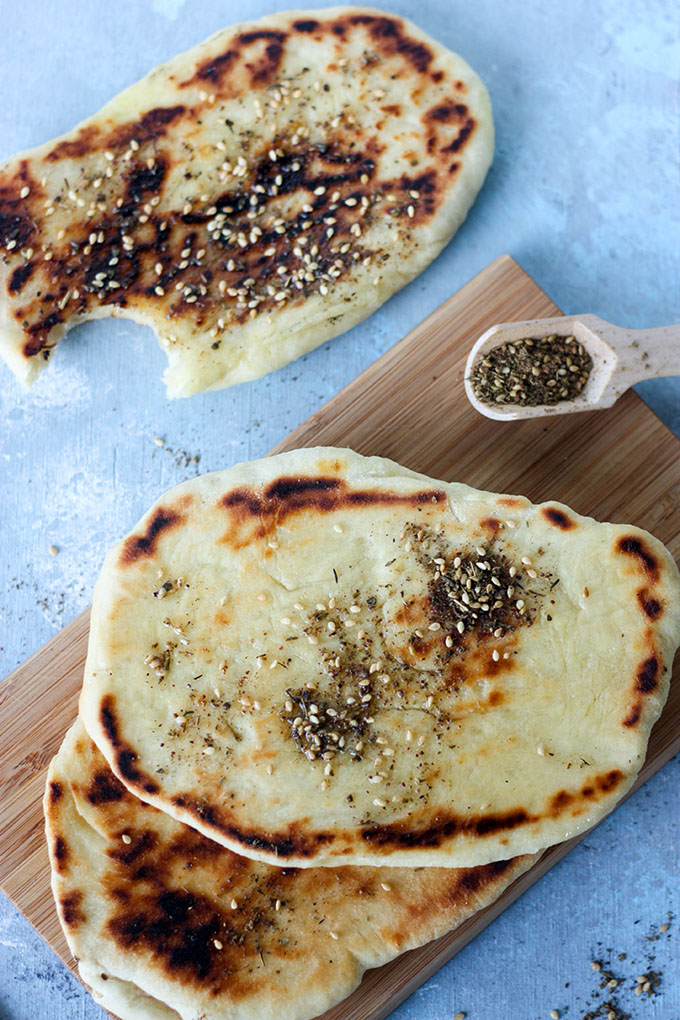 Za'atar Naan Bread www.thehomecookskitchen.com light and fluffy bread, with a salty spice blend