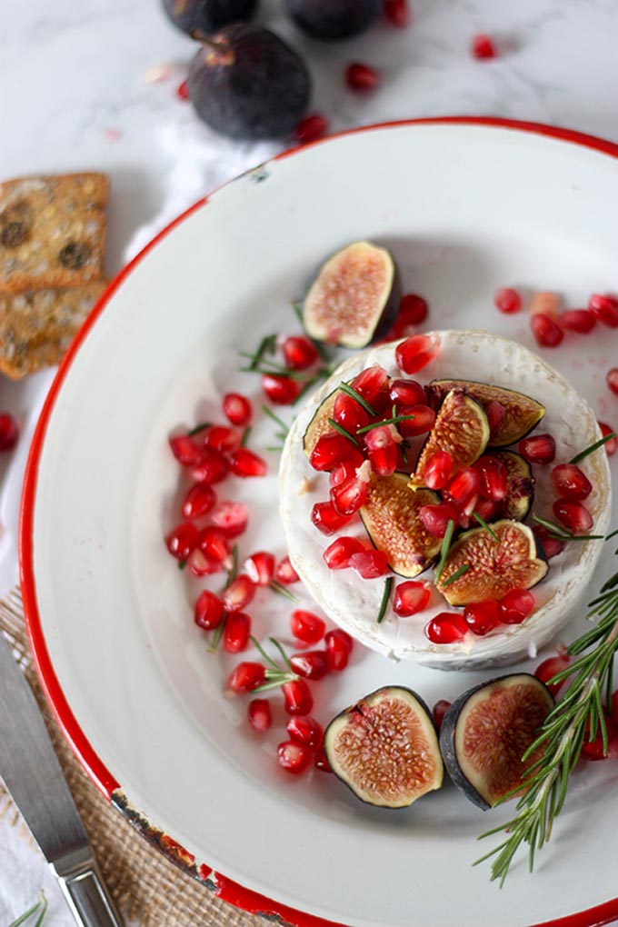 Oven Baked Brie with Fig & Pomegranate www.thehomecookskitchen.com a simple, and very quick appetizer, perfect for the festive season