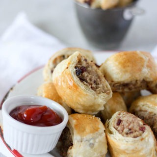 Pork Cranberry & Goat Cheese sausage rolls - the perfect party appetizer find the recipe at www.thehomecookskitchen.com