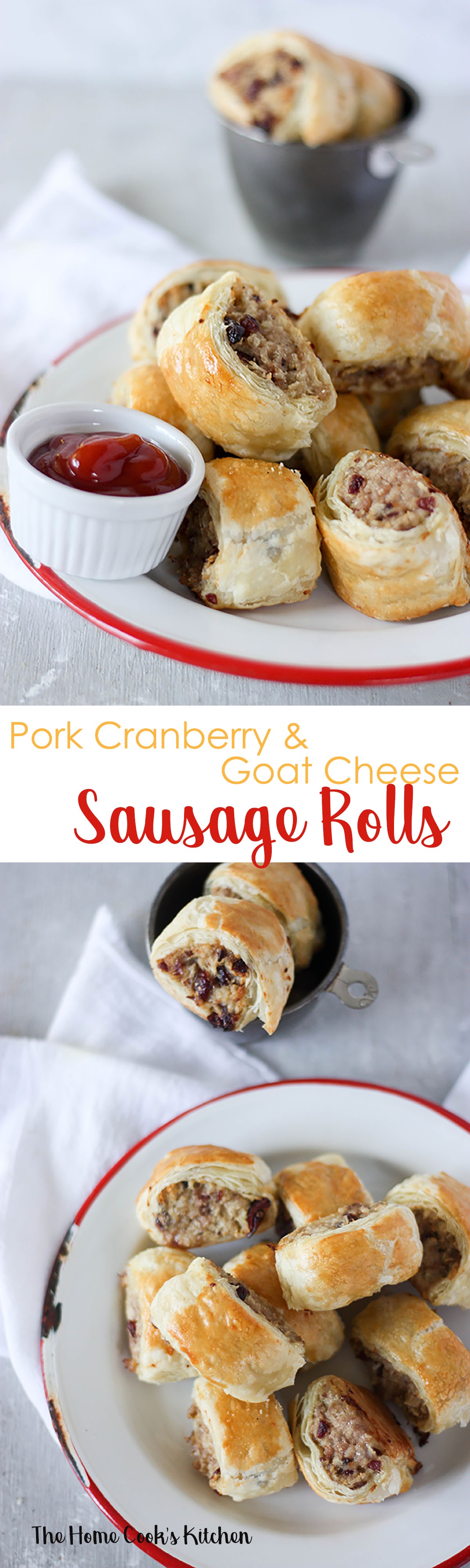 These pork cranberry & goat cheese sausage rolls are great for a quick fuss free party food www.thehomecookskitchen.com