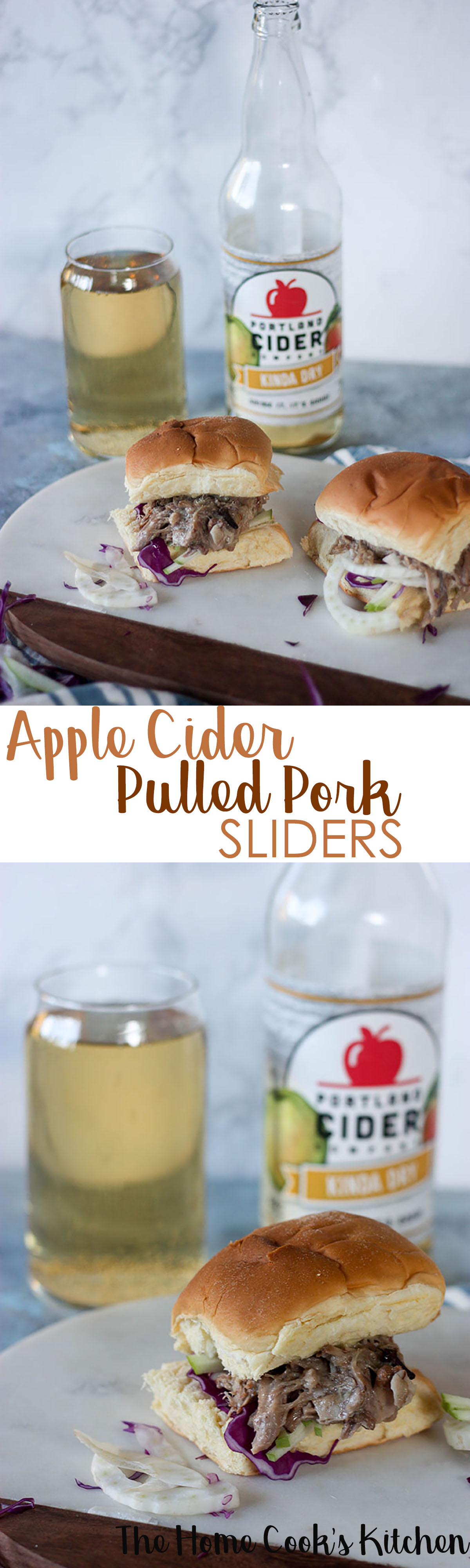 Apple Cider Pulled Pork Sliders www.thehomecookskitchen.com - a great recipe for your next game day party! Pin for later!
