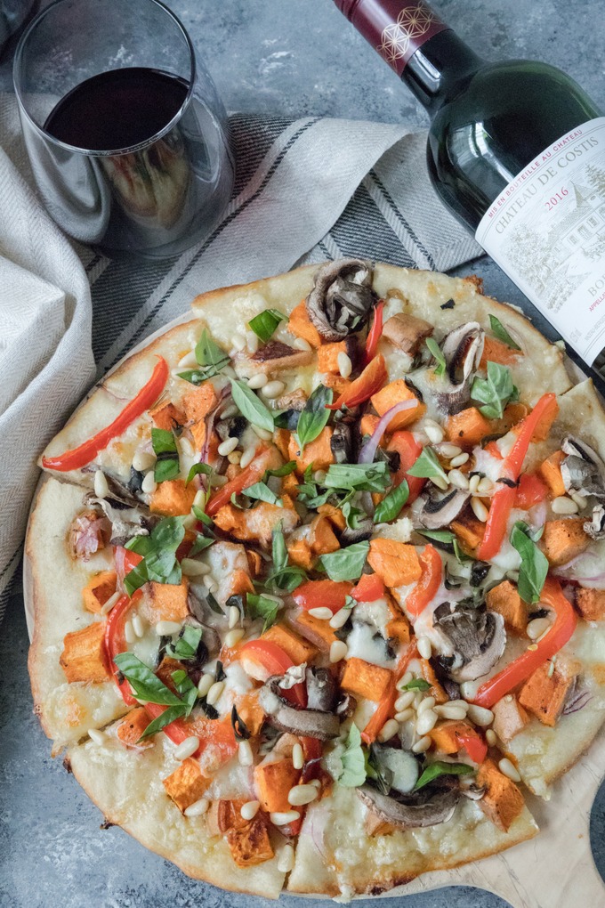 veggie pizza recipe on antique round board