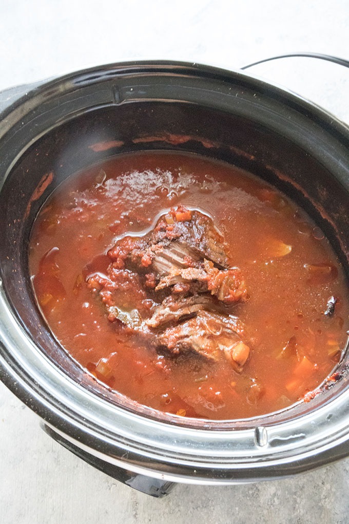 cooked beef ragu in slow cooker