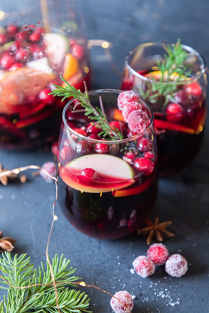 red sangria in two wine glasses