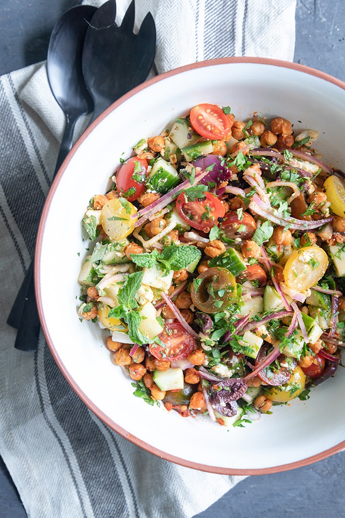moroccan chickpea salad in bowl 