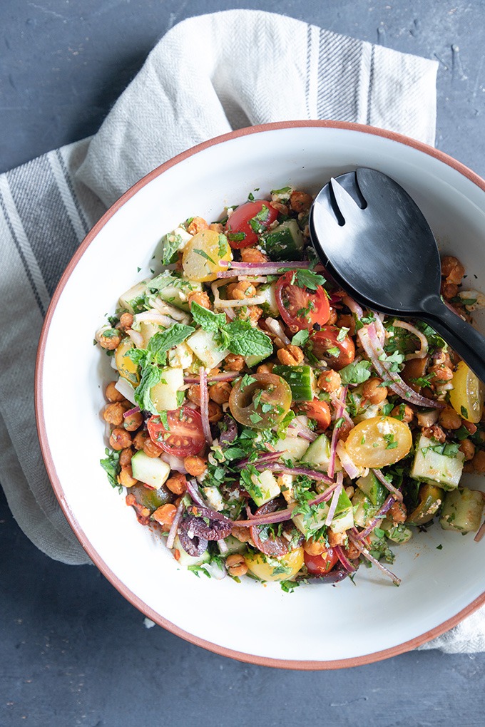 moroccan chickpea salad in salad bowl