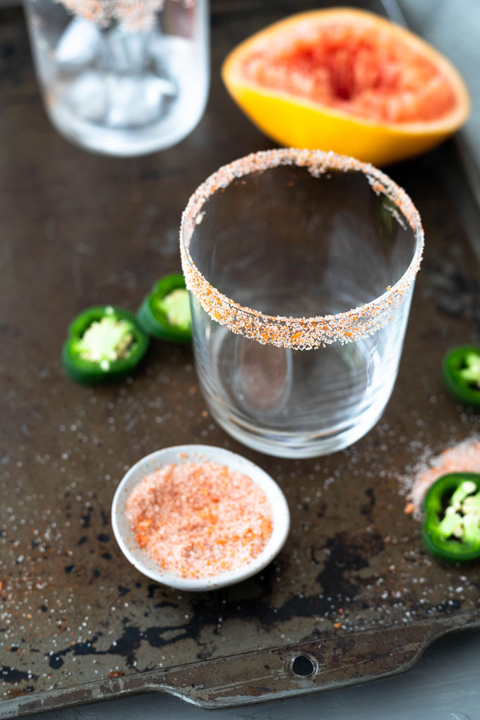 spicy margarita glass with sugared rim