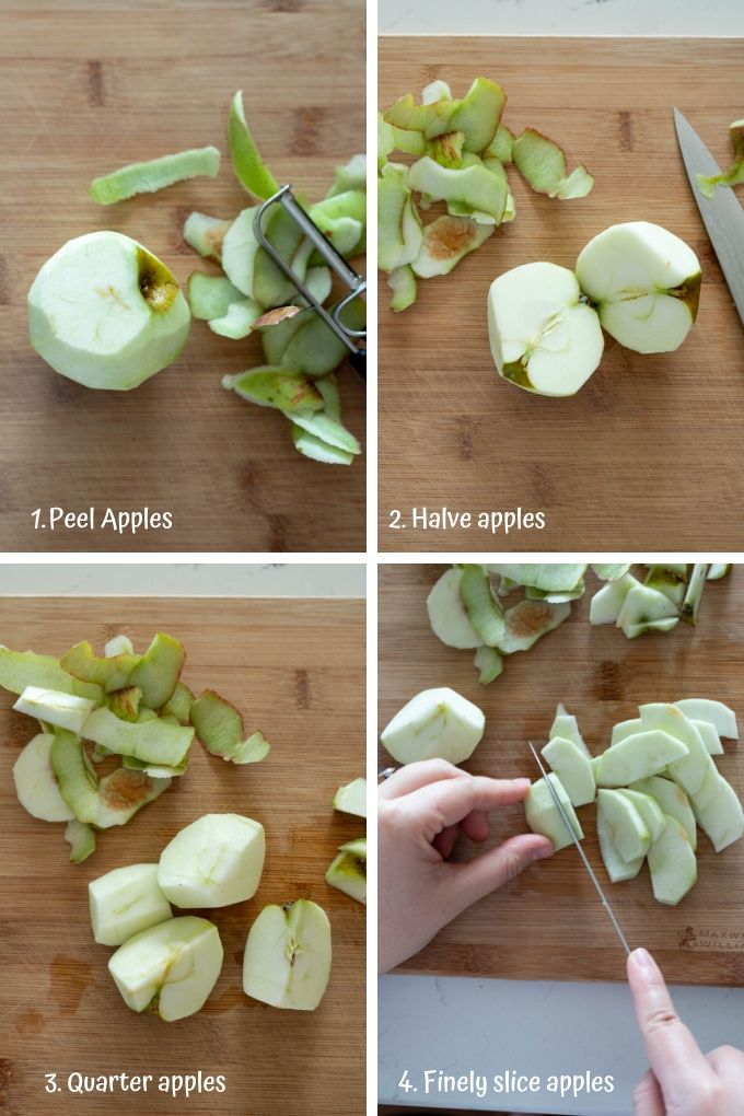 step by step process on how to peel and slice apples