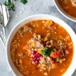 lamb shank soup in large bowl