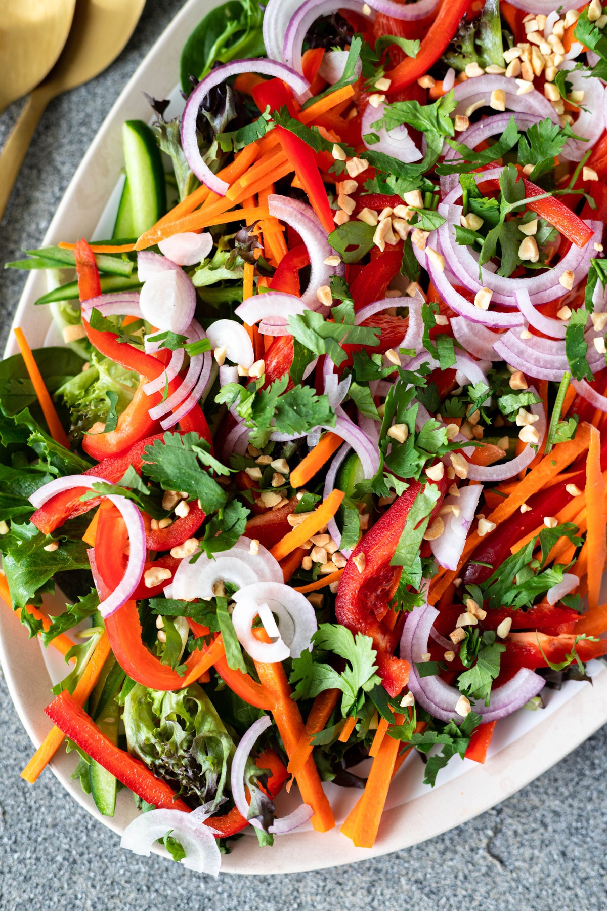 close up Thai salad on large platter