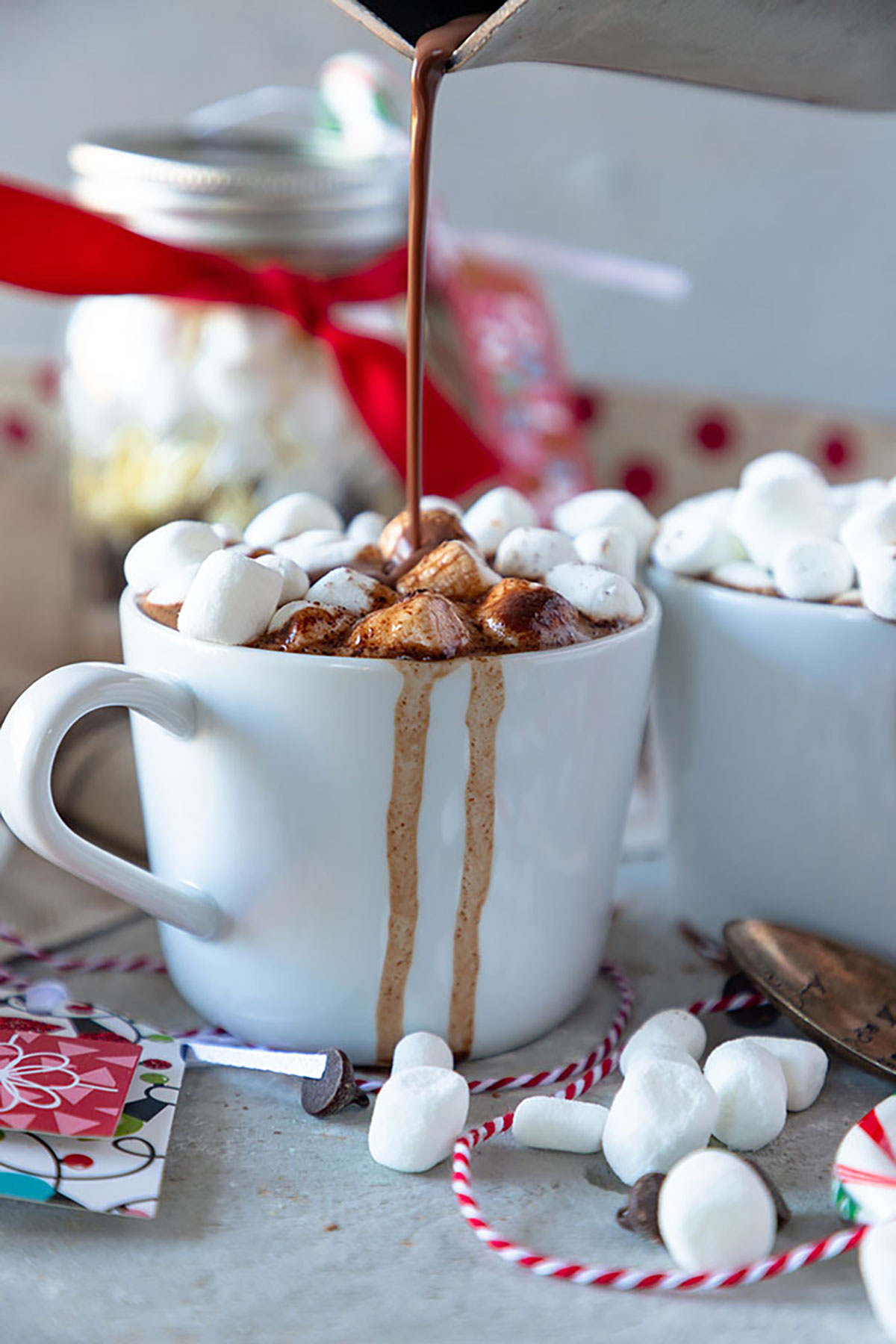 hot chocolate poured into a white mug