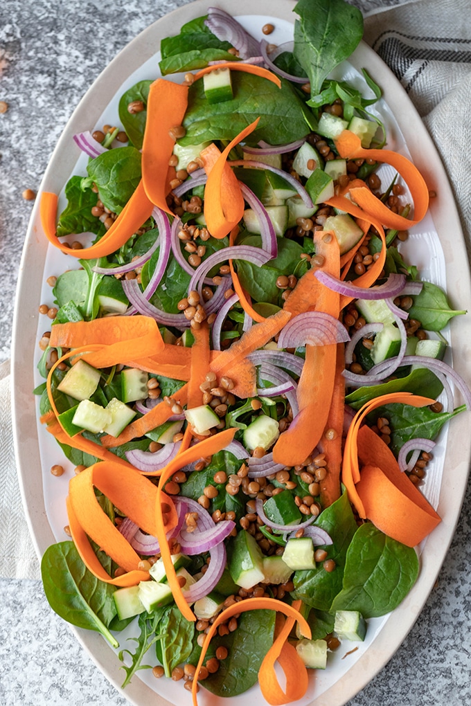 salad ingredients on platter