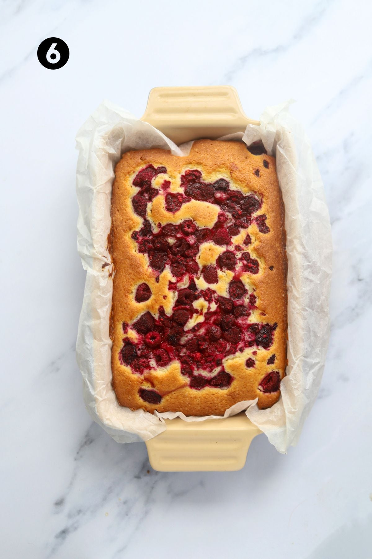 Cake is fully cooked in the rectangular baking dish.